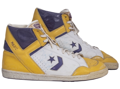 1987 Magic Johnson Game Used & Signed Sneakers From His MVP & NBA Finals Season (JSA & MEARS)